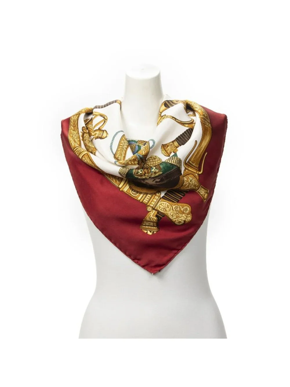 Hermes Scarf Red Gold White Silk